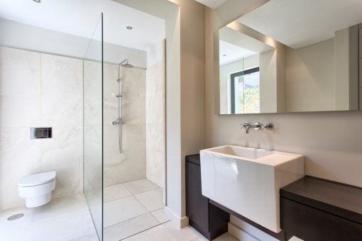 The bathroom offers a walk-in shower