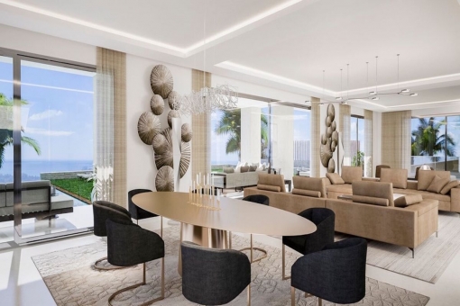 The dining area offers a stunning sea view 