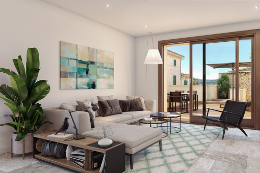 Bright living area with access to the terrace
