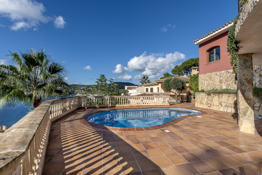 Sunny pool area and terrace