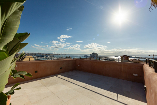 Dachterrasse mit Hafenblick