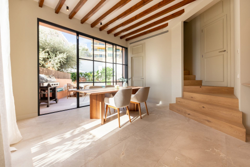 Dining area with patio views