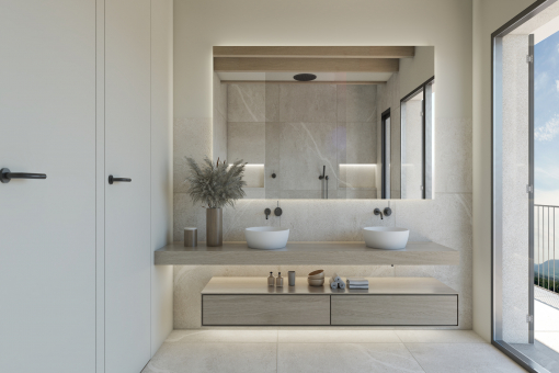 Vier moderne Badezimmer