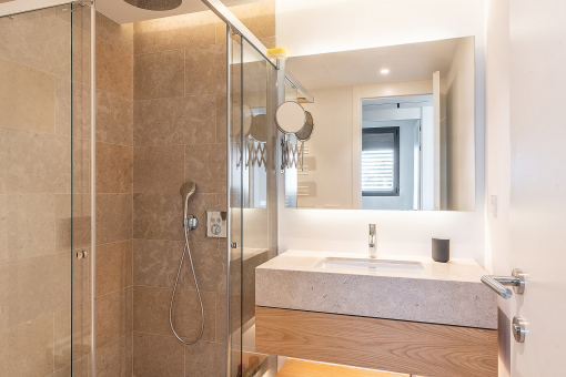 One of the two bathrooms