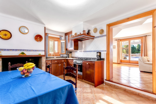Eccentric kitchen with fireplace
