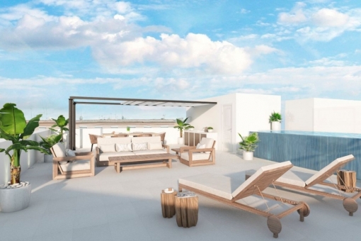 Wundervolle Dachterrasse mit verschiedenen Loungebereichen