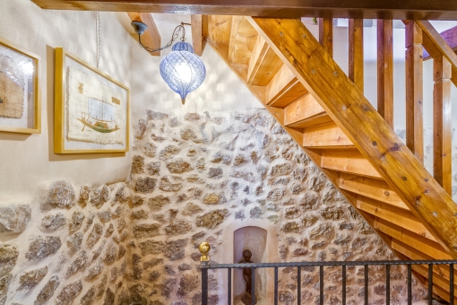 Views of the staircase and the stone wall