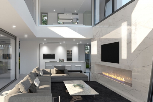 Modern living area with fireplace