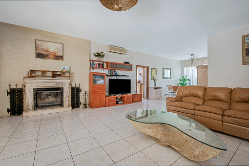 Living area with fireplace