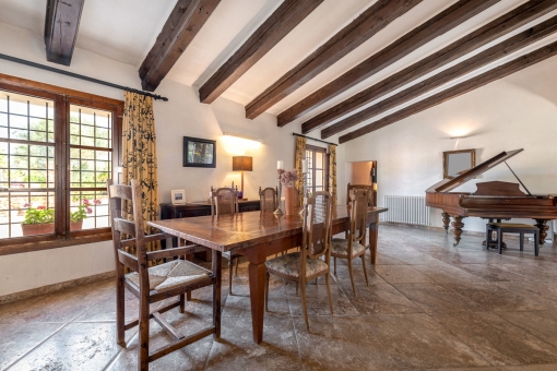 Large, rustic dining area