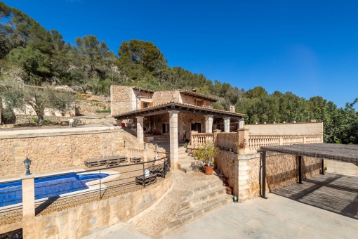 View of the finca with terraces and pool