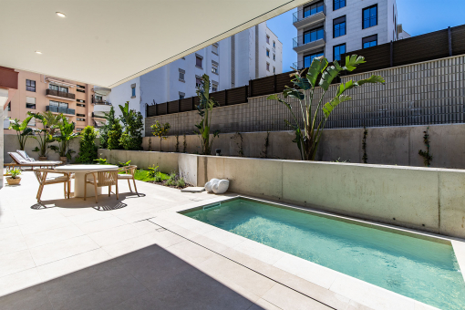 Large sun terrace with private pool