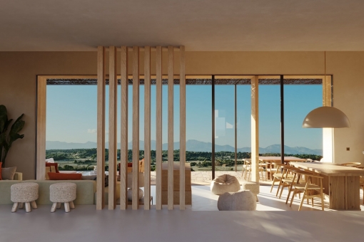 Light flooded and open living and dining area