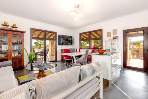 Open living and dining area