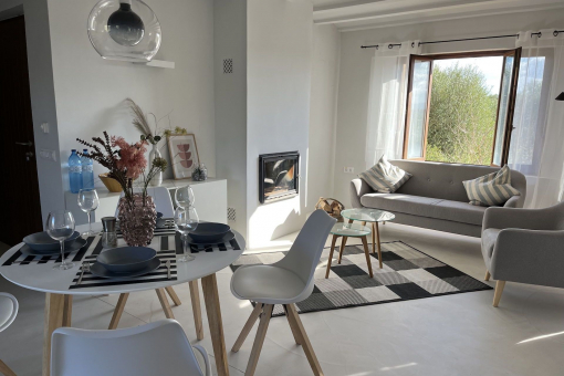 Light flooded living and dining area