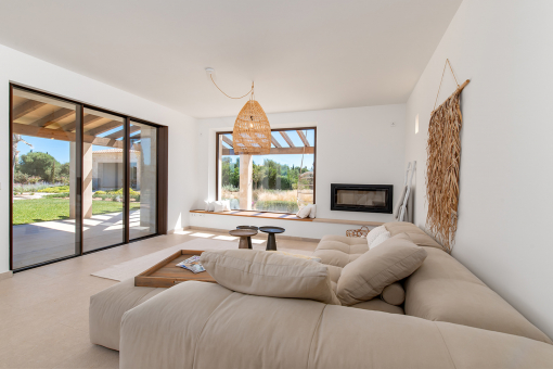Living area with fireplace