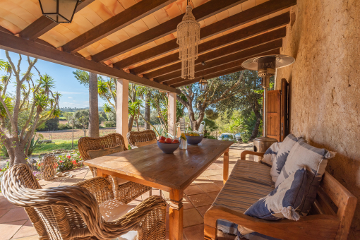 Outdoor dining area with landscape views