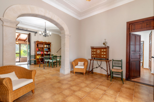 Hall with stone arch