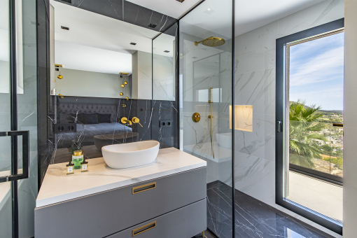 Bright bathroom with walk-in shower