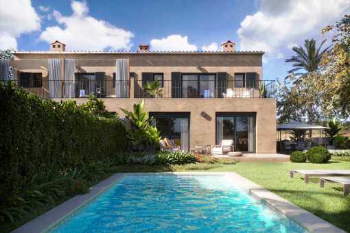 Adosado de nueva construcción de estilo mallorquín con jardín privado y piscina en Es Capdellà