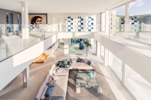 Luxurious living area with high ceilings