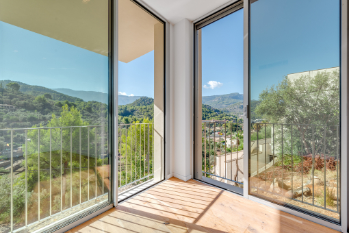 Schlafzimmer mit Landschaftsblick