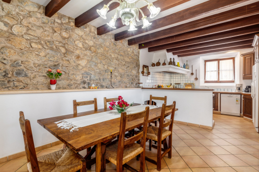 Open kitchen and dining area