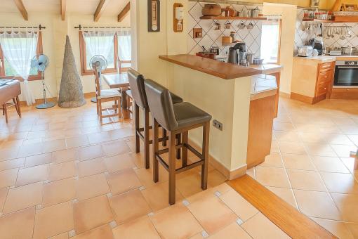 Open kitchen and dining area