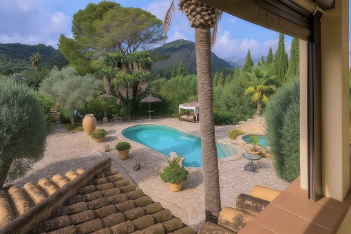 Overlooking the garden from the roof terrace