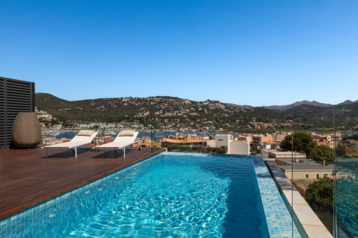 Rooftop pool with terrace and garden