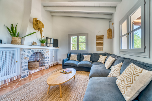 Living area with fireplace