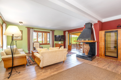 Living area with fireplace