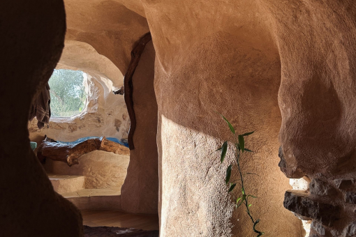 Organic architecture with a view into the bathroom