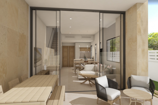 Covered terrace with inviting seating area