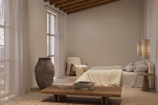 Master bedroom with calm ambiance – clean lines, soft textiles, and warm tones