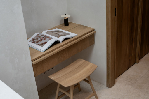 Stylishly integrated workspace with custom-made wooden desk