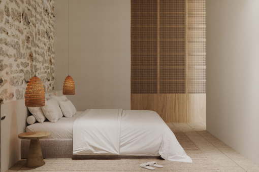 Bright guest room with minimalist aesthetic