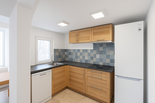 Fully equipped kitchen with modern tile backsplash