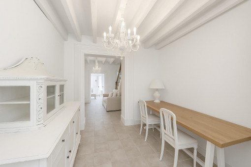 Elegant dining and work space with classic details