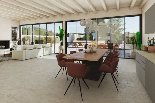 Open living and dining area