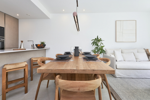 Open kitchen and dining area