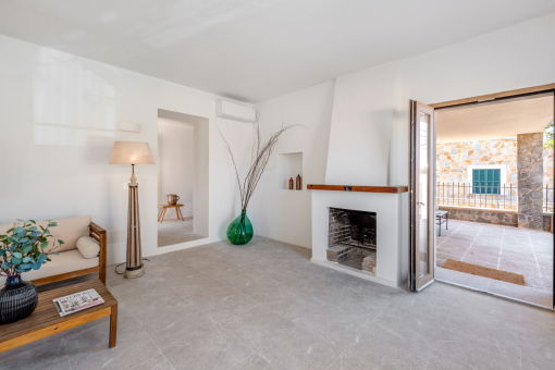 Living area with chimney