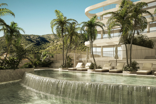 Communal pool with green views