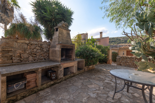 Traditional natural-stone barbecue area