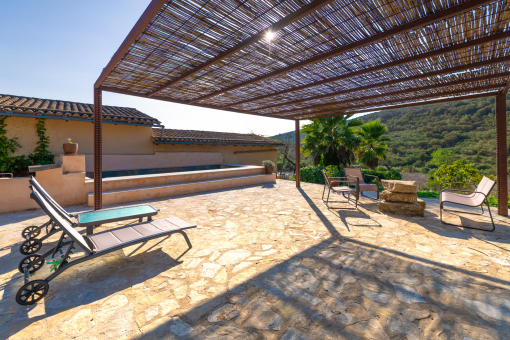 Pergola terrace in the finca’s Mediterranean garden