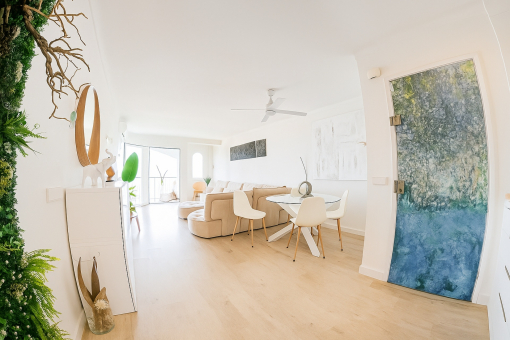The dining and living area