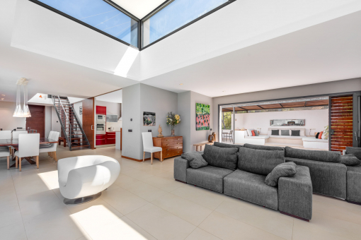 Living area with open kitchen