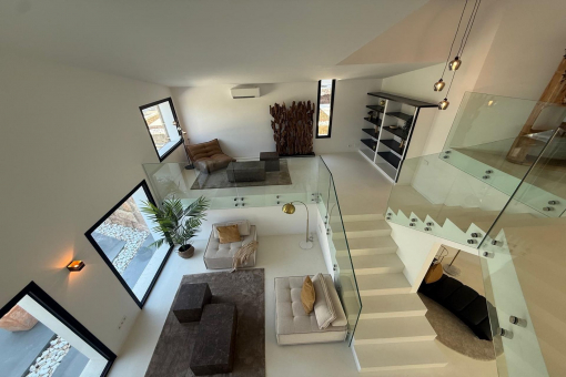 High ceilings in the bright living room