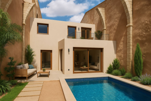 Stylishly renovated townhouse with garage and pool in a central location in Binissalem