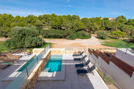 Terrace view with pool and Mediterranean surroundings